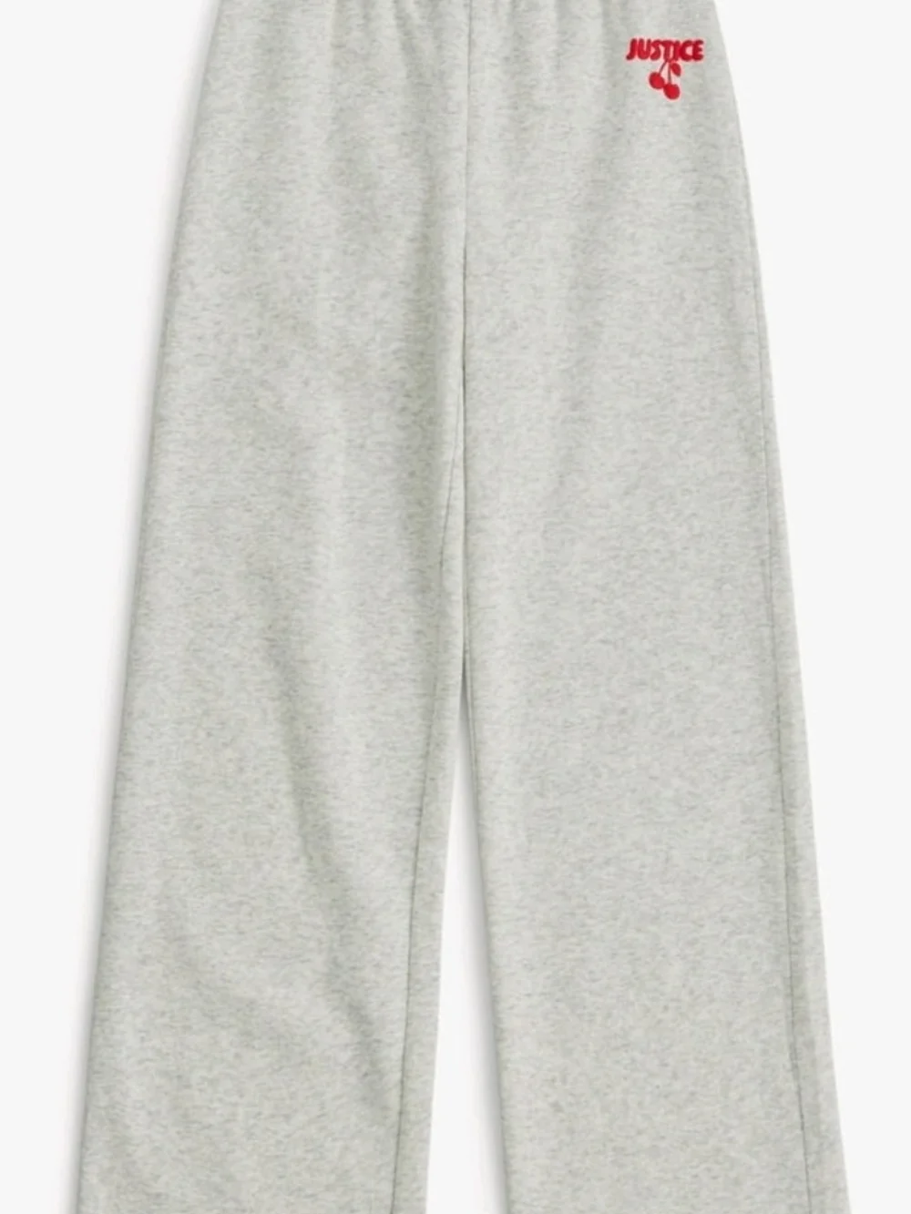 Justice Light Gray Wide-Leg Sweatpants with Red Logo